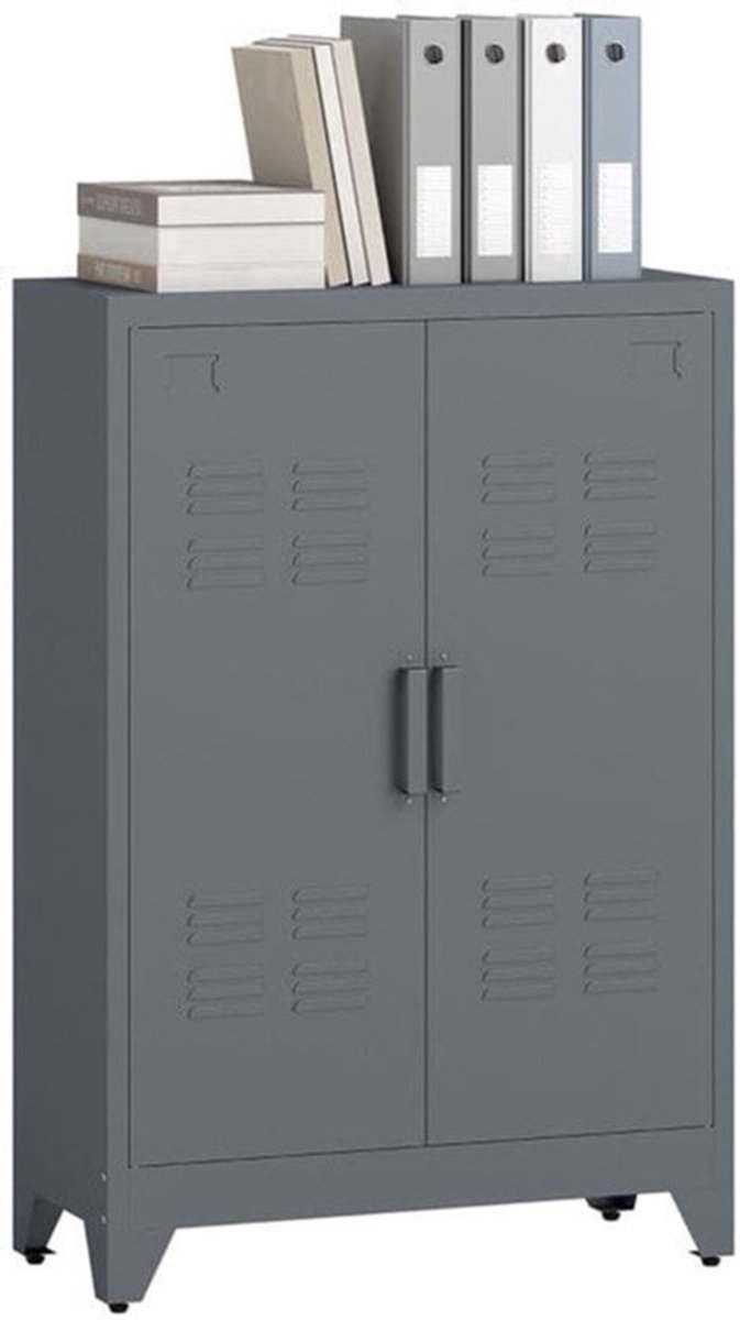 Archiefkast – Opbergkast – Kantoorkast – Dossierkast – Metalen Kast – Grijs – Lameldeuren – 2 Verstelbare Legborden – Stevig en Functioneel – 75x33x110 cm