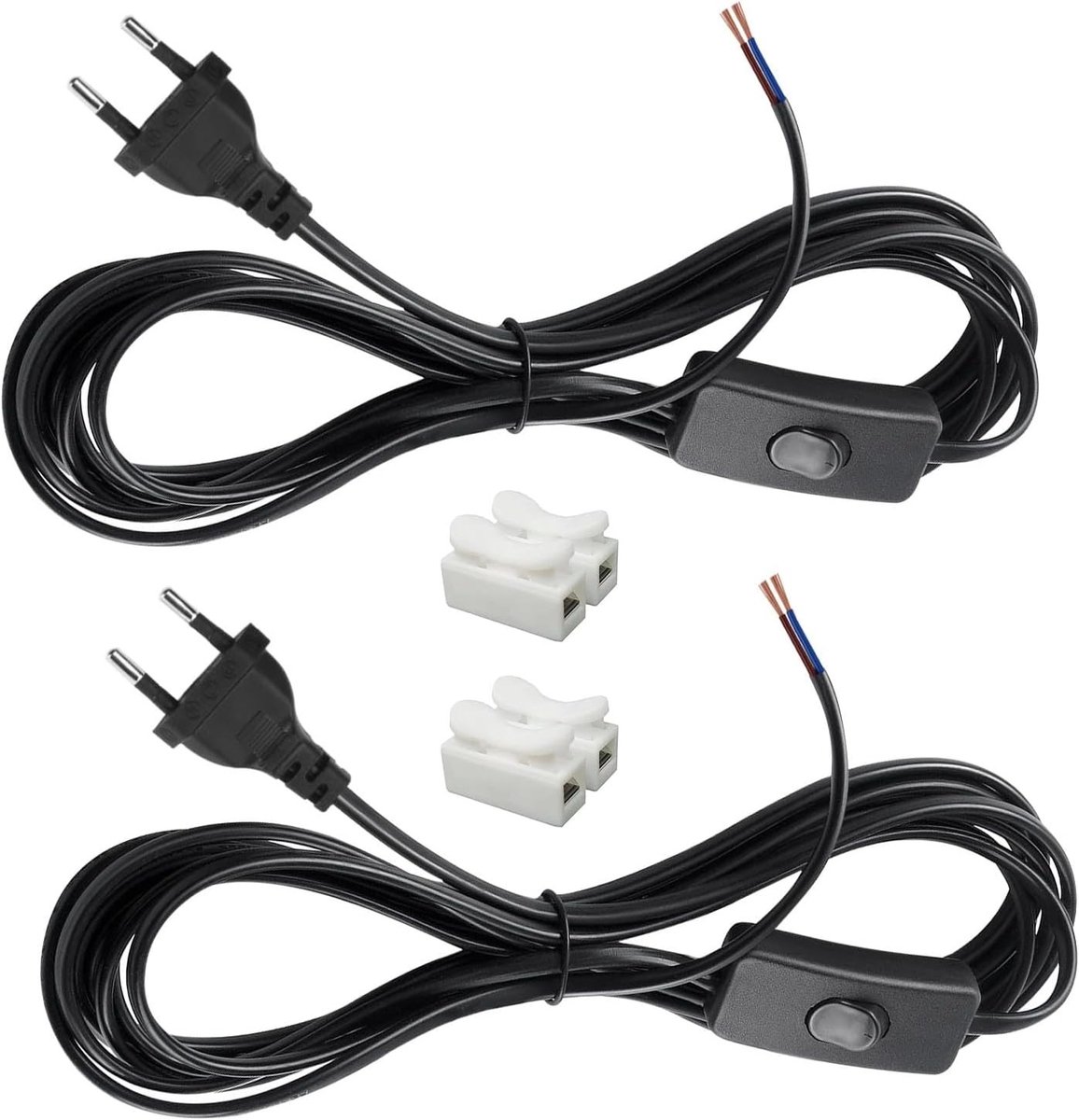 Set van 2 schakelkabels van 3 m met Eurostekker, 2 x 0.75 mm², geschikt voor lampen en vloerlampen, ideaal voor verlichting en stroomvoorziening