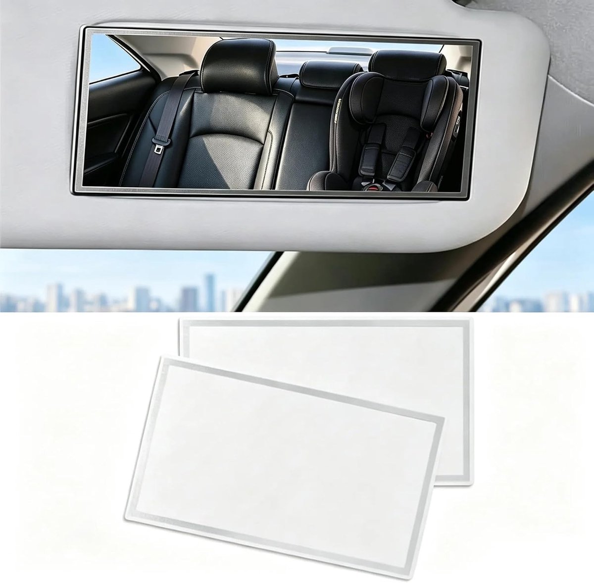 Set van 2 Auto Zonnevisier Spiegels, 15 x 8 cm, HD Make-up Spiegel voor Interieur, Universele Cosmetische Spiegel met Plakstrip