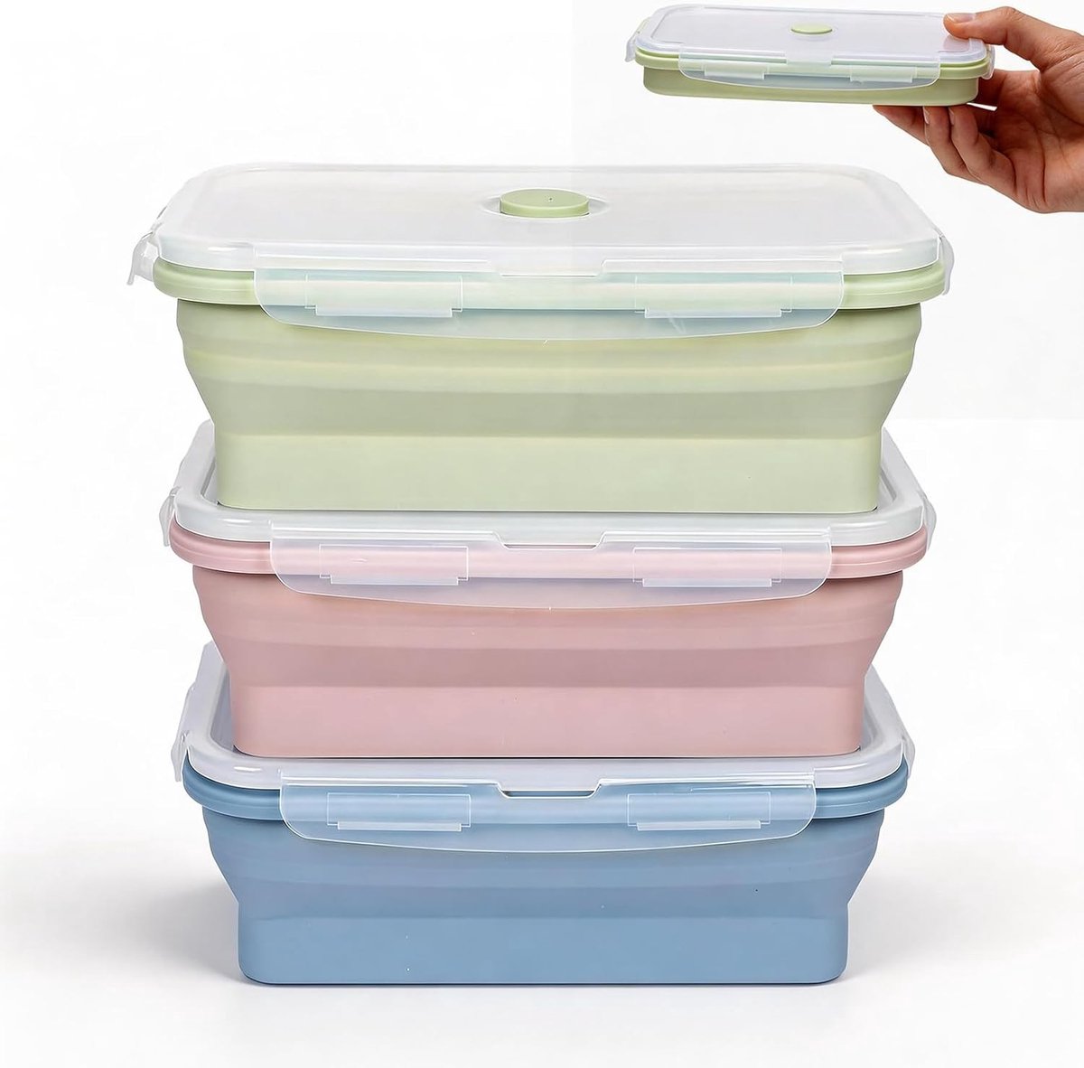Set van 3 opvouwbare vershouddozen met deksel, 1200 ml, BPA-vrij siliconen, ideaal voor maaltijdprep en voedselopslag