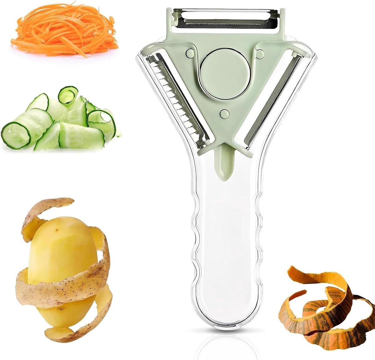 3-in-1 Aardappelschiller van RVS voor Groenten en Fruit - Inclusief Julienne Functie en Vaatwasserbestendig (Groen)