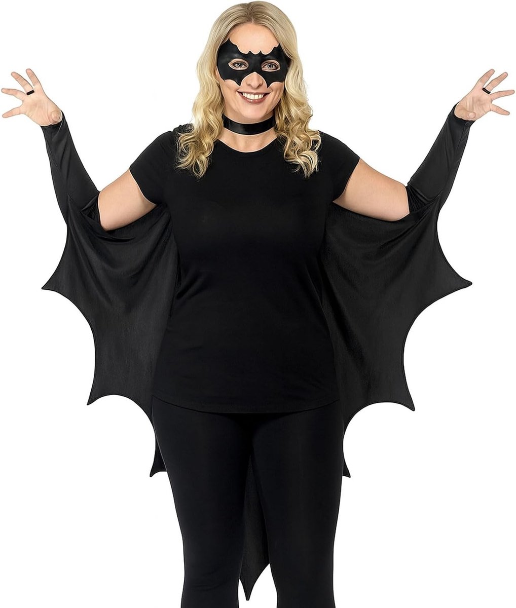 Zwarte Vampier Kostuum met Vleugels en Masker voor Volwassenen - Perfect voor Halloween en Carnaval