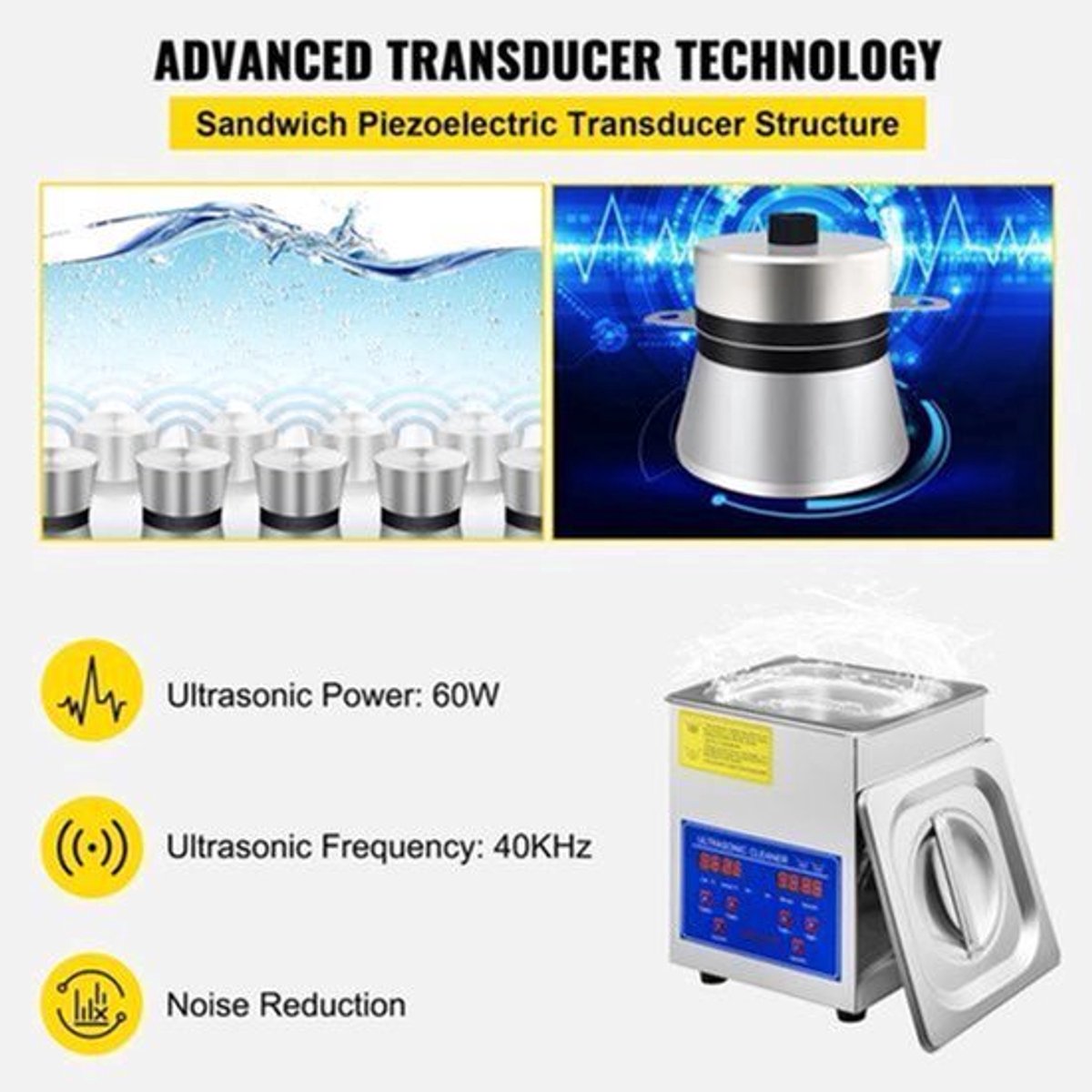 Ultrasoon Reiniger - Utrasoon Reinigingsapparaat - Utrasoonreiniger voor Brillen - 1.3L - Compacte Vaatwasser met LED Display