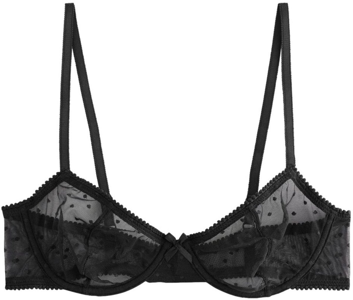 Next Dames - Balkonbeha met stippen en mesh, zonder vulling - Zwart Black