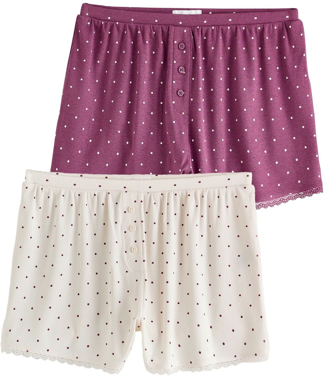 Next - Dames - Set van 2 geribbelde shorts - Paars