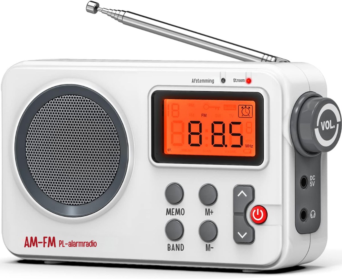 MIRA® Transistor Radio Op Batterijen - Transistor Radio - Transistor Radio met Netvoeding - Wit - 17cm x 5cm x 11cm