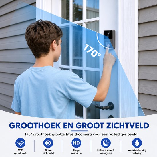 AALVERO - Videodeurbel - Deurintercom - IP65 - 170 ° Kijkhoek - Nachtzicht - 6 Beltonen - 4,3 inch - 640 x 480 - TF-kaart - Zwart — afbeelding 5