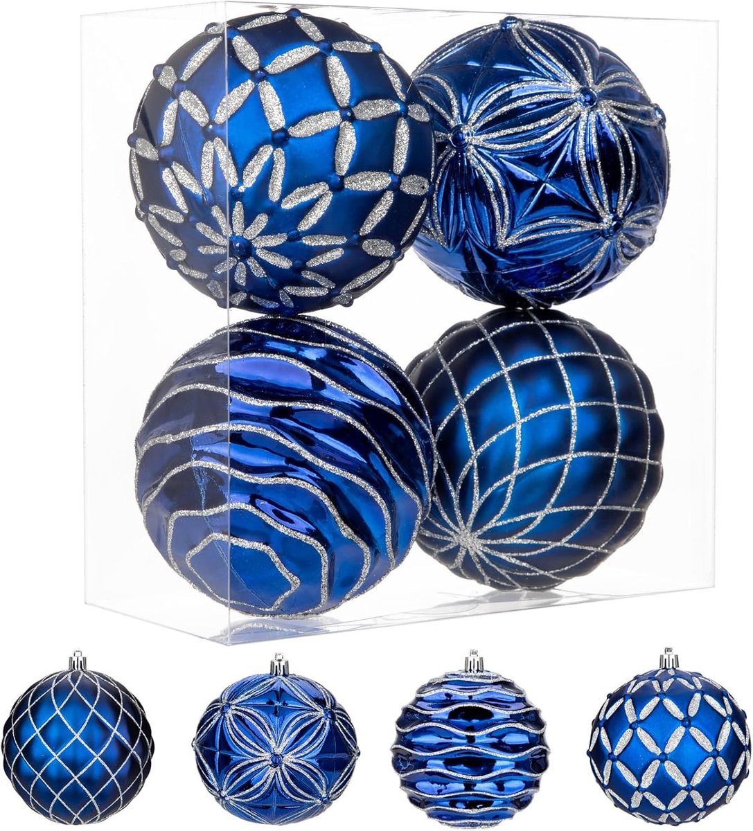 Set van 4 Kerstballen van 10 cm, Grote Decoraties voor de Kerstboom, Plastic Kerstversiering, Feestelijke Ornamenten voor Kerstmis