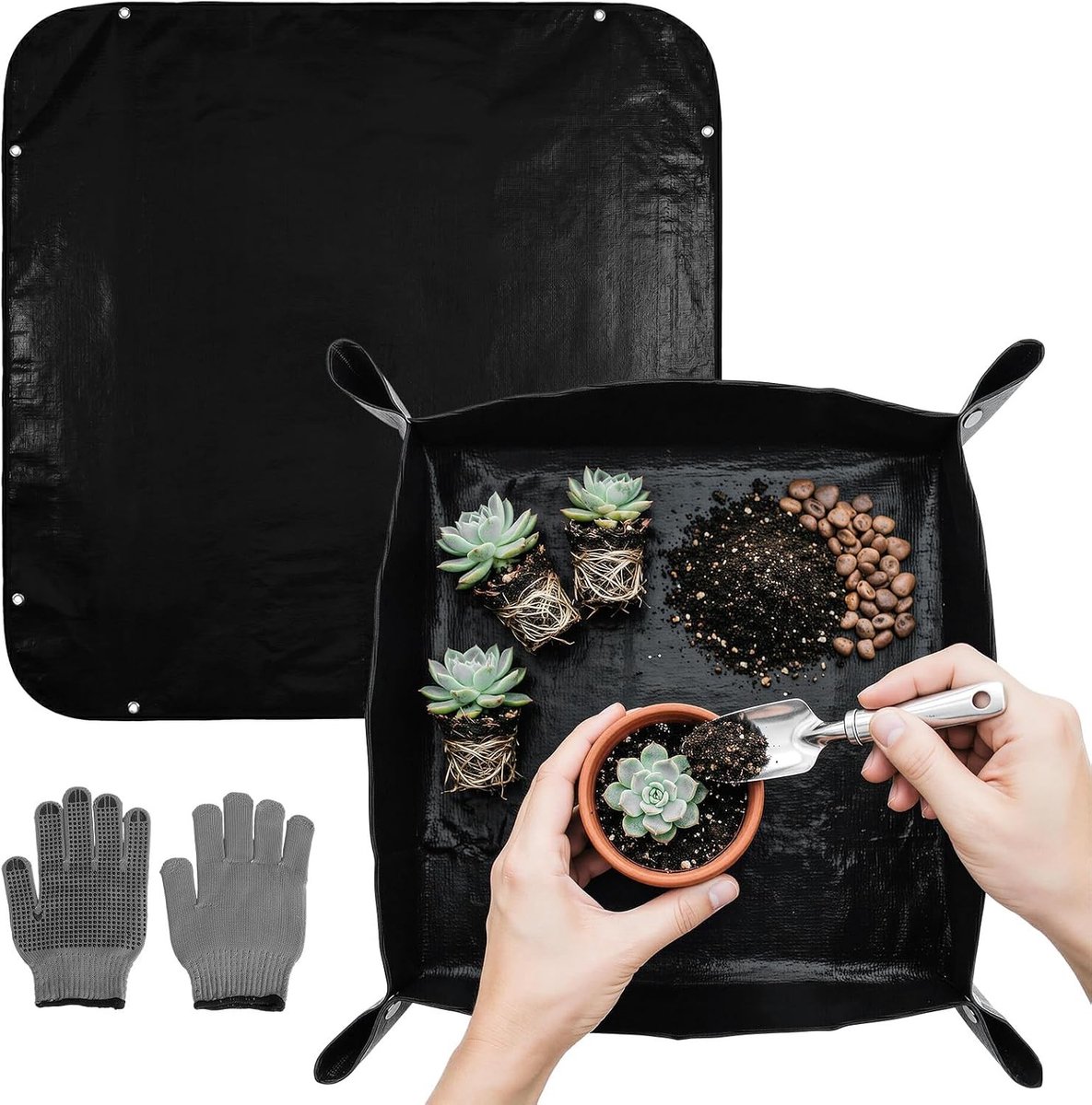 Set van 2 waterdichte plantenmatten 100 x 100 cm, opvouwbare tuinmat voor snoeien en bodemverandering, ideaal voor zaailingen en dierenverzorging