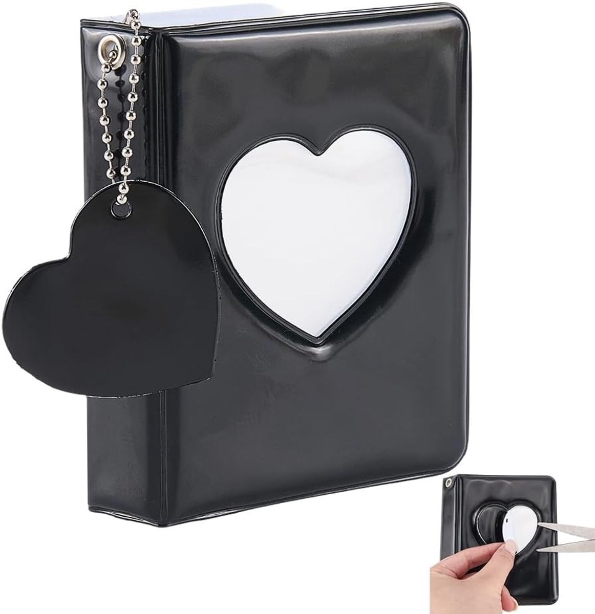 Hartvormig Mini Fotoalbum van PU Leer met Spiegelfinish - 32 Kaartslots voor het Organiseren van Verzamelfoto's en Handelskaarten