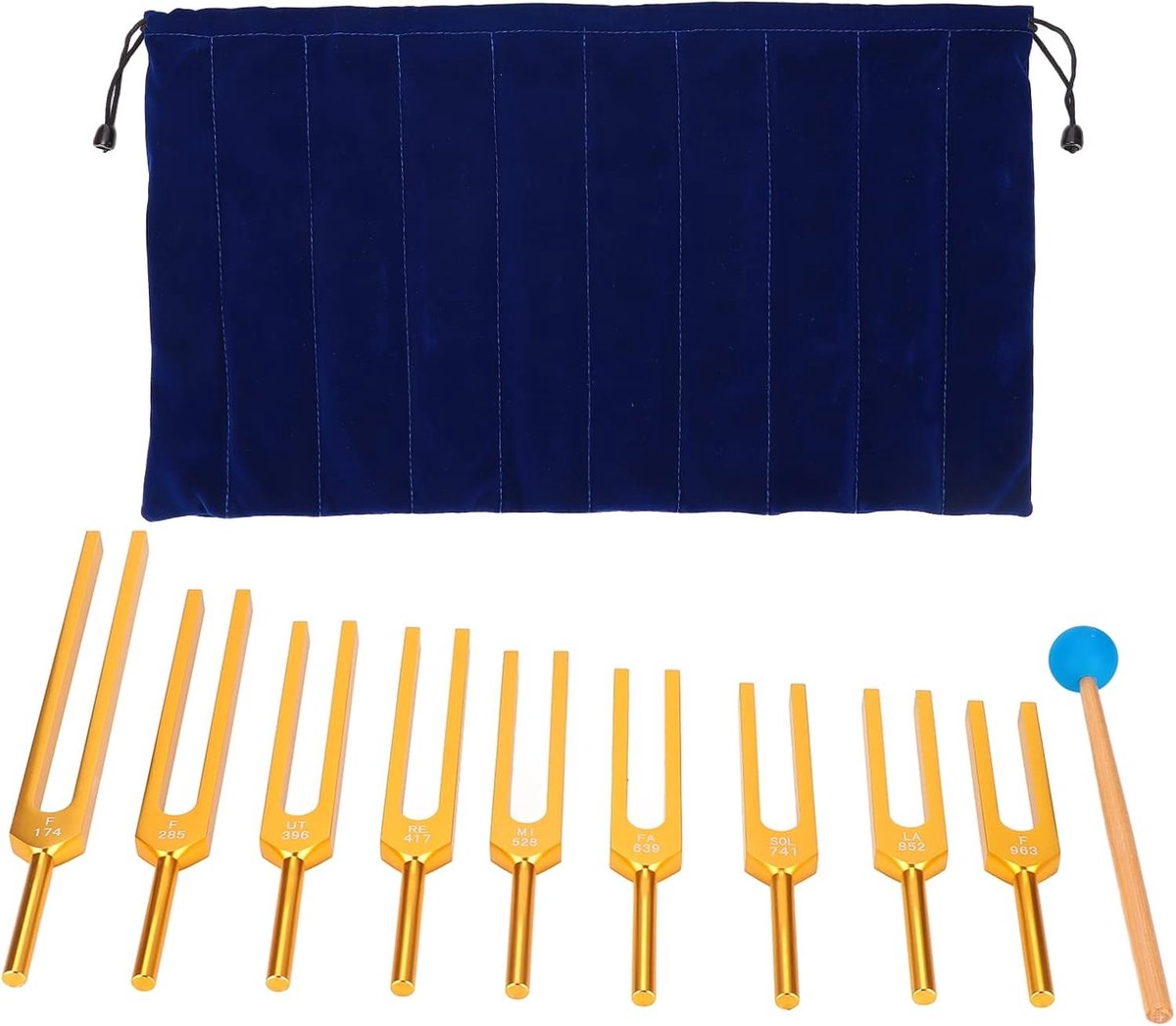 Tuning Fork Set met 9 Frequenties voor Geluidstherapie en Healing - Aluminium Legering, Nauwkeurige Frequentierespons, Ideaal voor Wellness en Meditatie