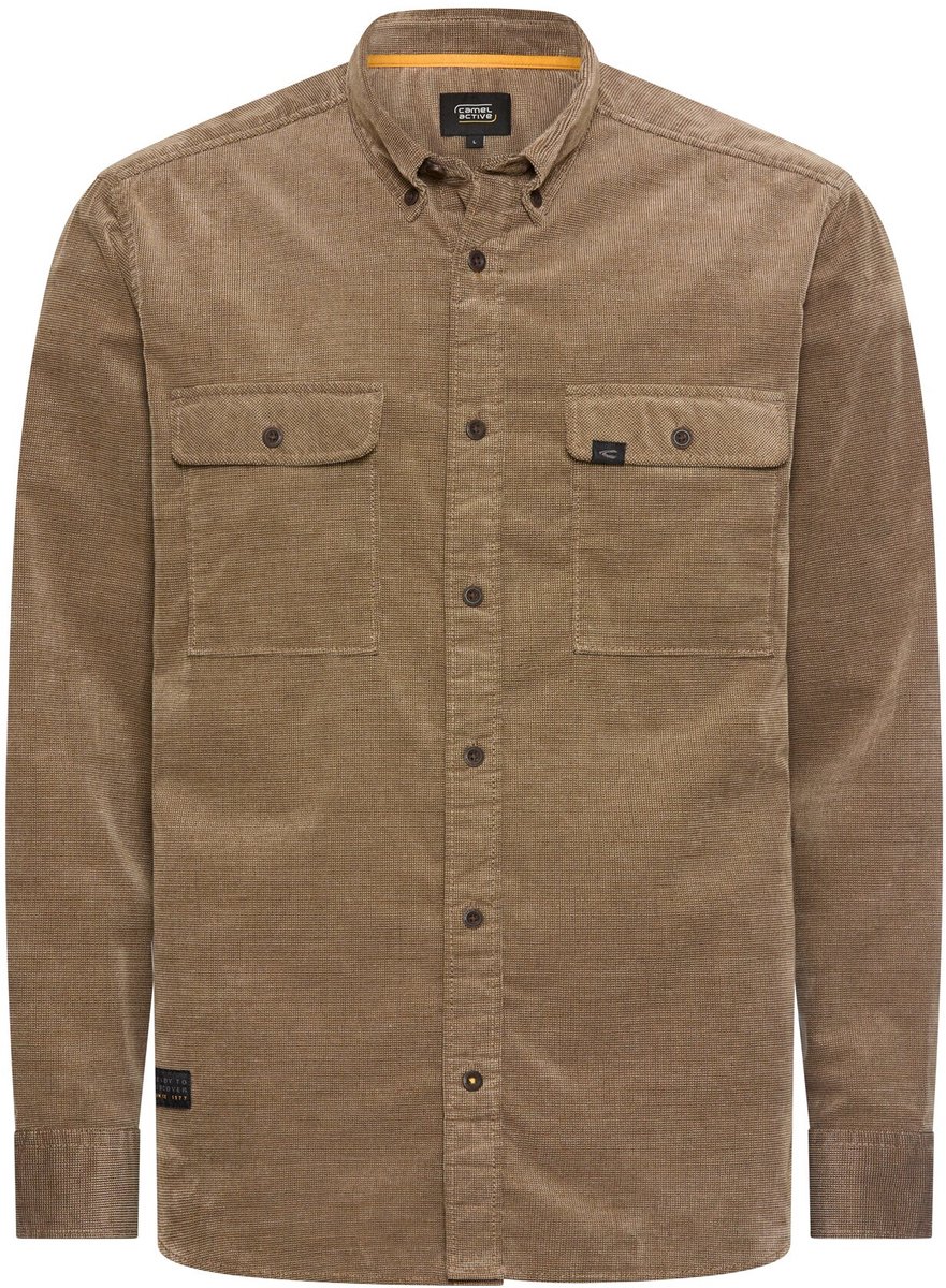 camel active Corduroyhemd met 2-way stretch - Maat menswear-L - Sepiabruin