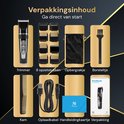 Inhoud van de verpakking: tondeuse, 8 opzetstukken, opbergzakje, borsteltje, kam, oplaadkabel en handleiding.