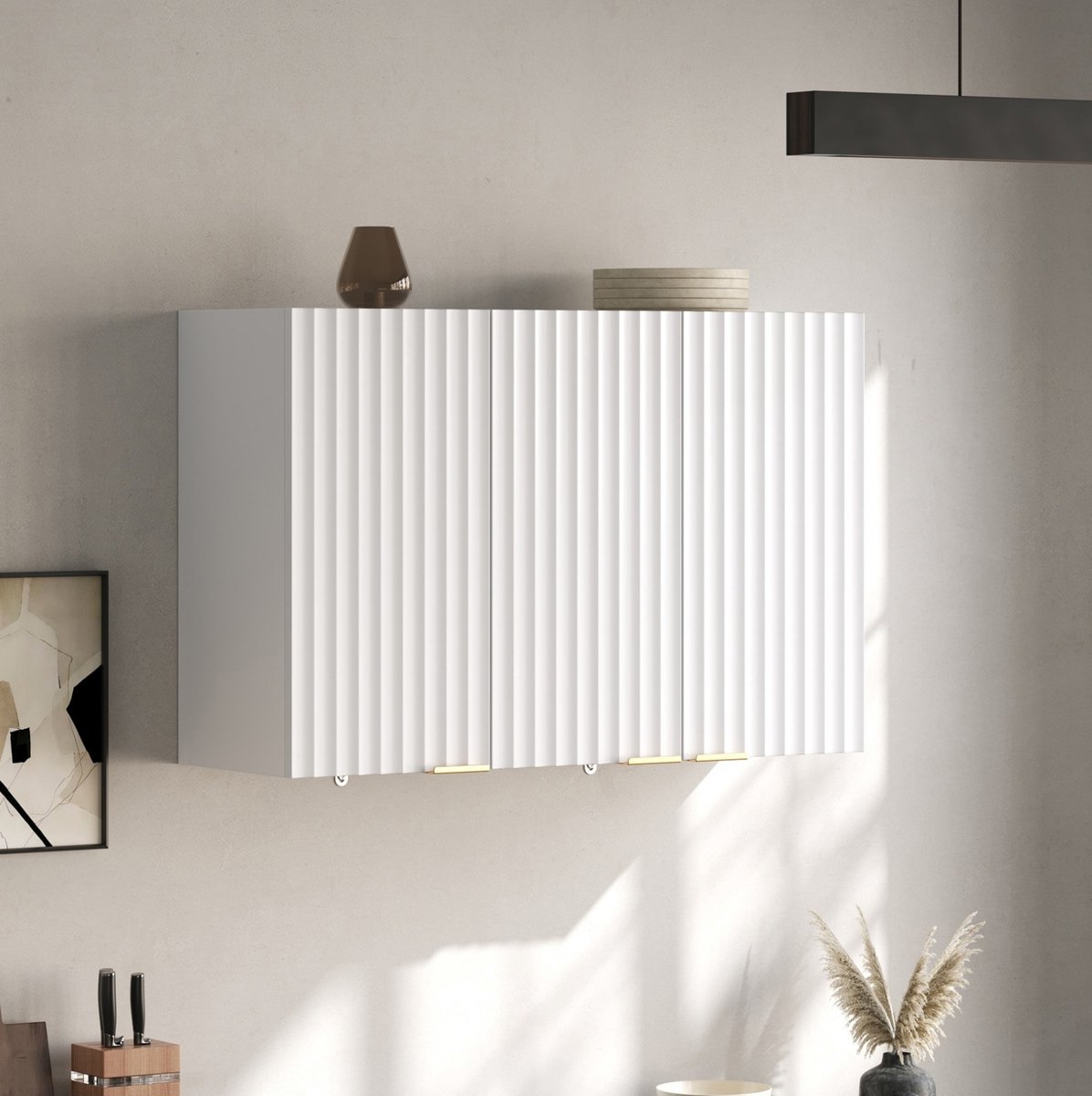 Keukenkast - Wandkast Met 3 Deuren En Gesloten Opbergruimte - Modern Voor Keuken En Woonruimte - MDF - Wit - 90 X 29 X 60 Cm