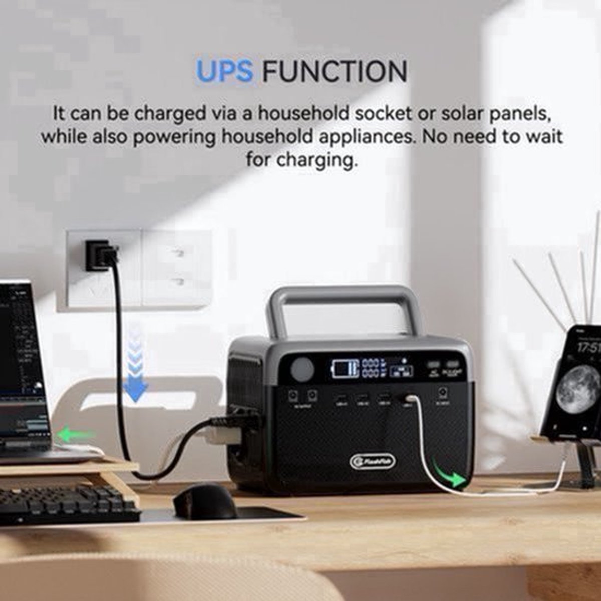 Powerbank – Draagbare Accu – Noodstroomvoorziening – Zonne-energie Generator – Power Station – 230Wh LiFePO4 Batterij – 300W Continu Vermogen