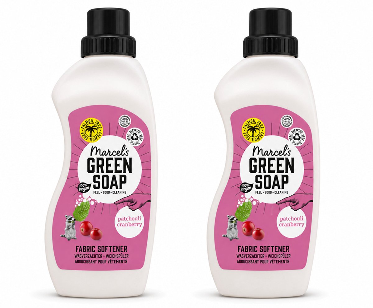 2 x Marcel's Green Soap - Wasverzachter - Patchouli & Cranberry - Zachte frisheid - 30 Wasbeurten - 750 ml - Bulkverpakking - 2 stuks