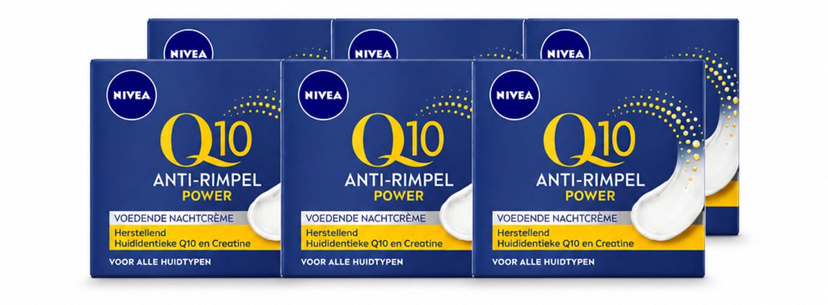 6 x NIVEA - Nachtcrème - Q10 POWER Anti-Rimpel - Voor alle huidtypen - Met Q10 & Creatine - 50 ml - Voordeelverpakking - 6 stuks