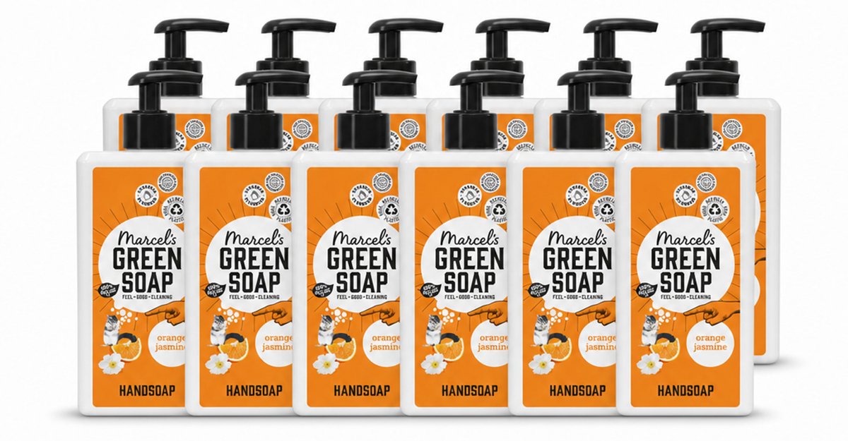 12 x Marcel's Green Soap - Handzeep - Sinaasappel & Jasmijn - Voor dagelijks gebruik - 500 ml - Voordeelverpakking - 12 stuks
