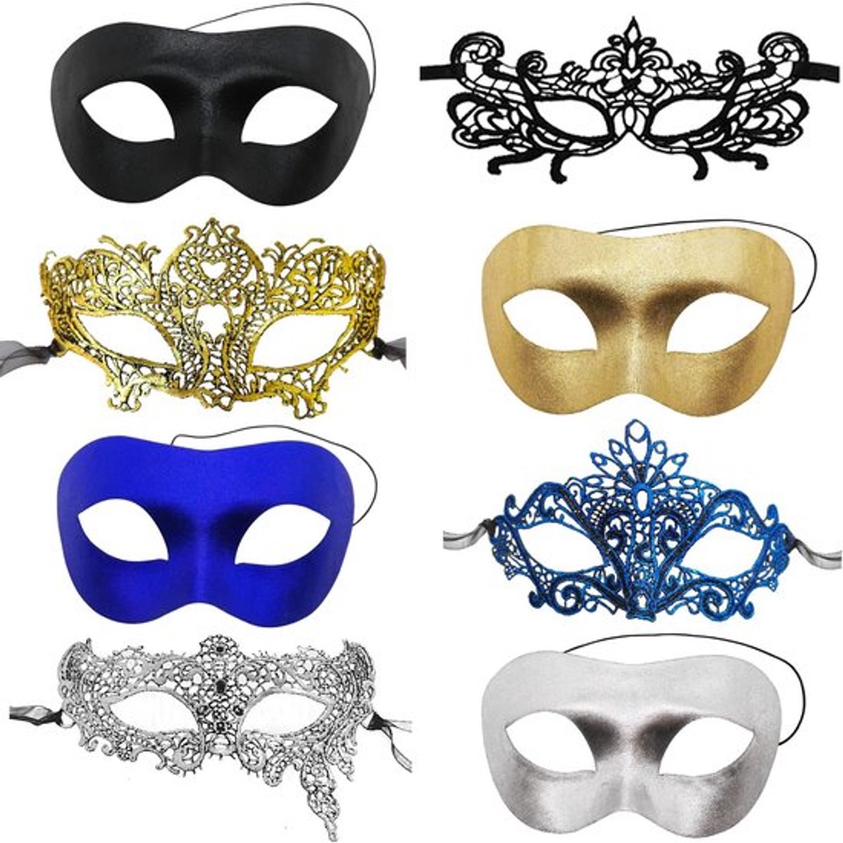 Dailygoods- Oogmasker 8 Stuks - Kanten Masker - Paarmasken - Carnaval - Halloween