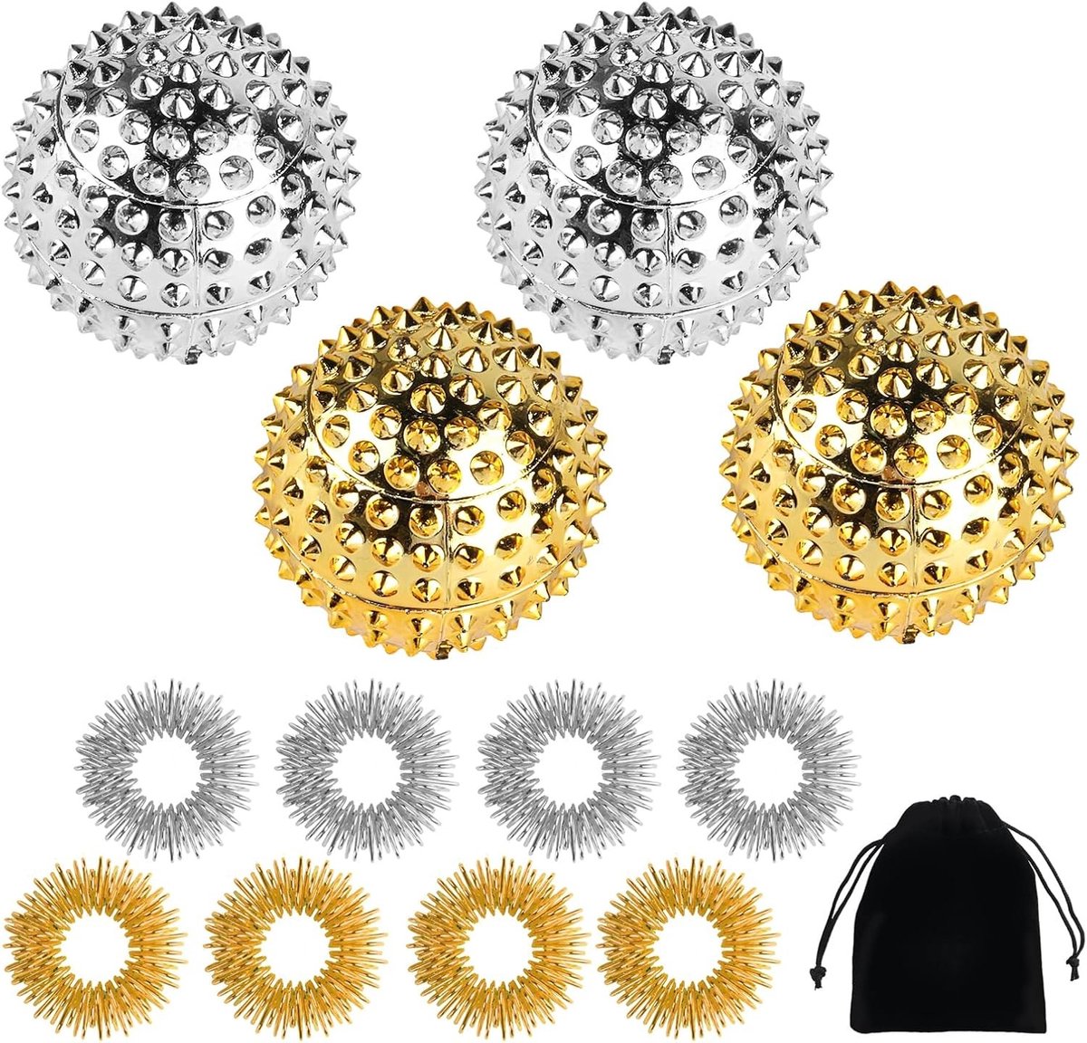 4 Stuks Massageballen en 8 Stuks Acupressuur Ringen voor Stressverlichting en Ontspanning, Perfect voor Thuisgebruik en Zelfzorg