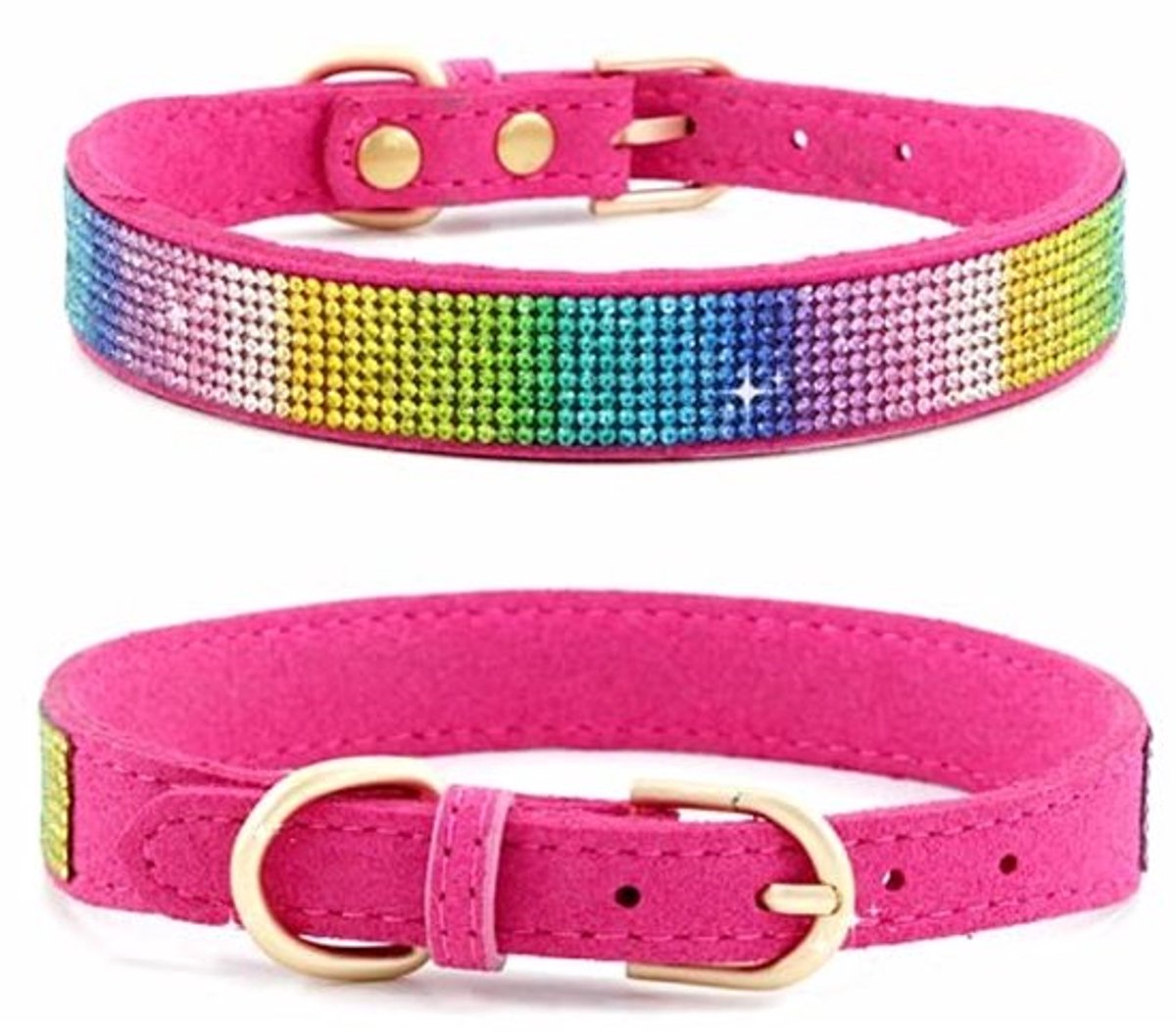 Dailygoody - Hondenhalsband - Strasssteentjes - Zacht kunstleer - Hot pink