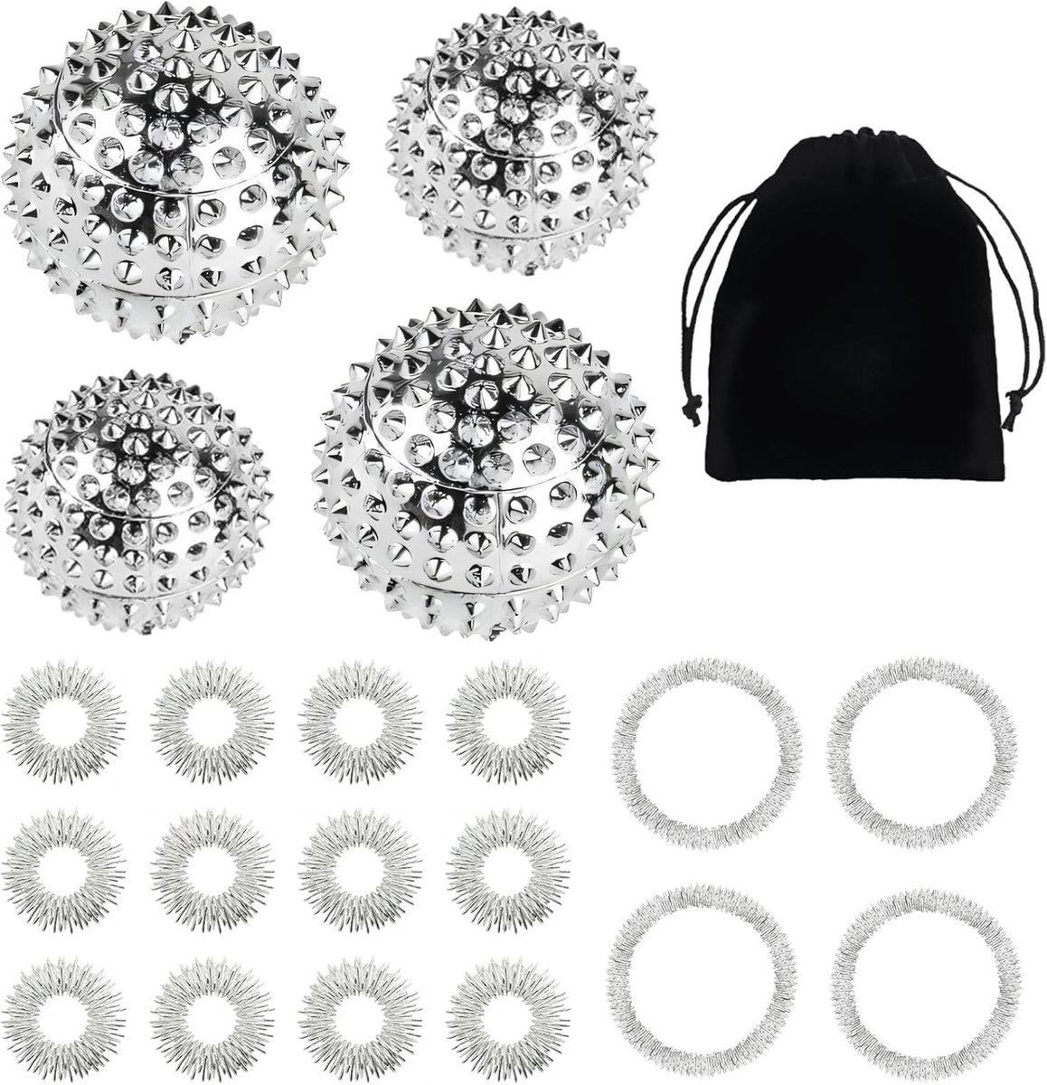 Massageballen Set met 4 Hedgehog Balls, 12 Acupressure Ringen en 4 Massageringen voor Ontspanning en Pijnverlichting