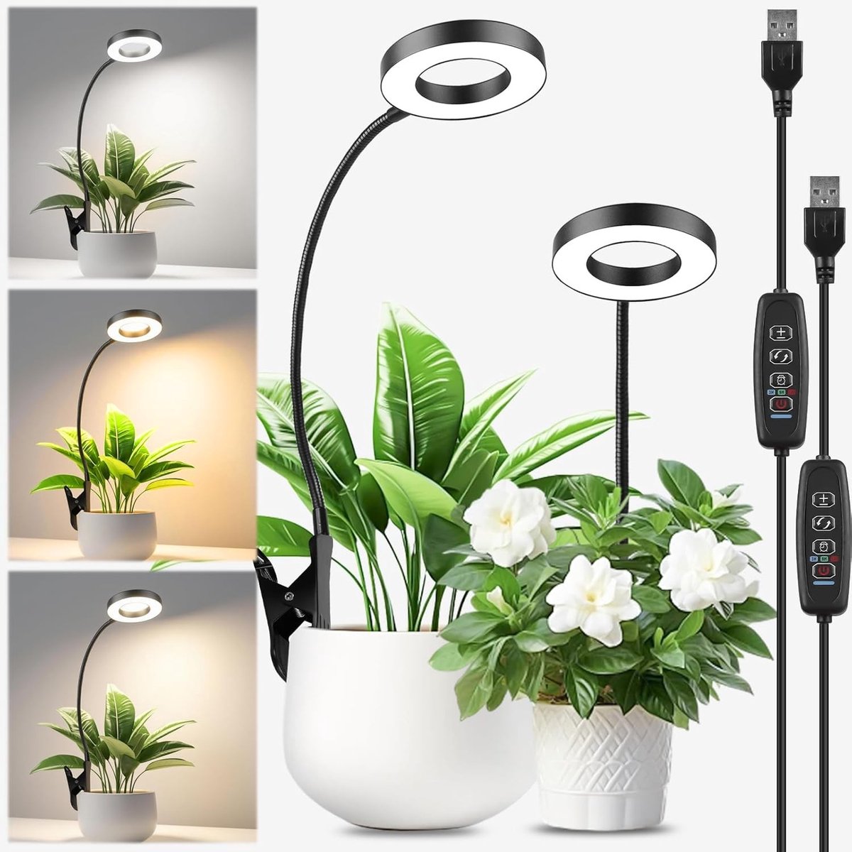 LED Plant Light met Volledig Spectrum voor Binnenplanten - 3 Kleuren, 360° Flexibele Hals, Timer en 5 Helderheidsinstellingen voor Optimale Groei