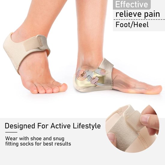 Comfortabele Gel Steunzolen voor Hielspoor en Plantar Fasciitis, Pijnverlichting en Ondersteuning voor Achilles Tendonitis en Droge Hielen — afbeelding 3