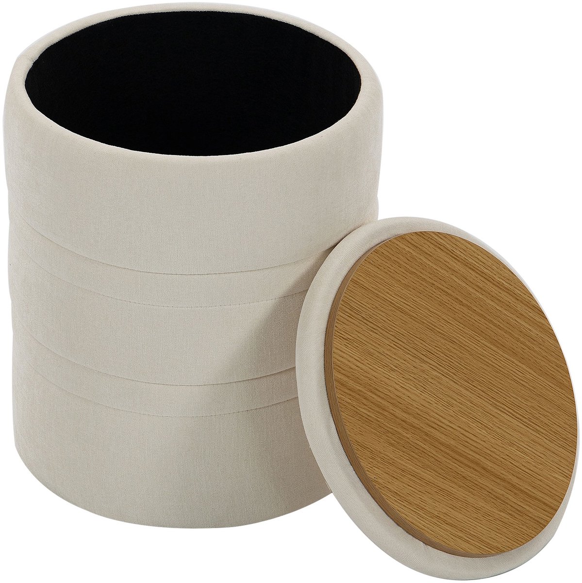 Opbergpoef van chenille met deksel - ronde kruk voor woonkamer en slaapkamer - beige