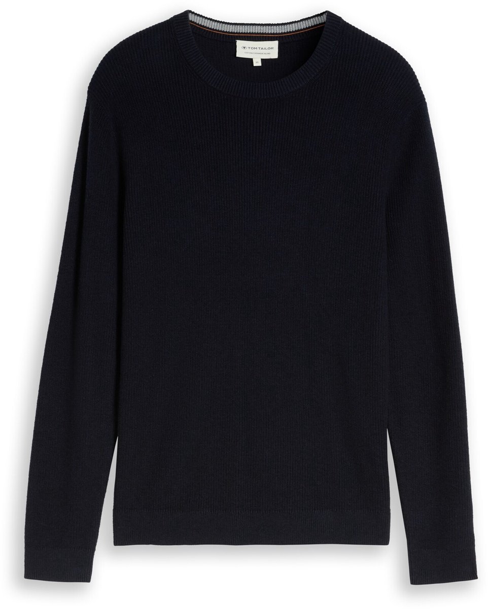 Tom Tailor - Gebreide trui met kasjmier - Maat S - Knitted Navy Melange