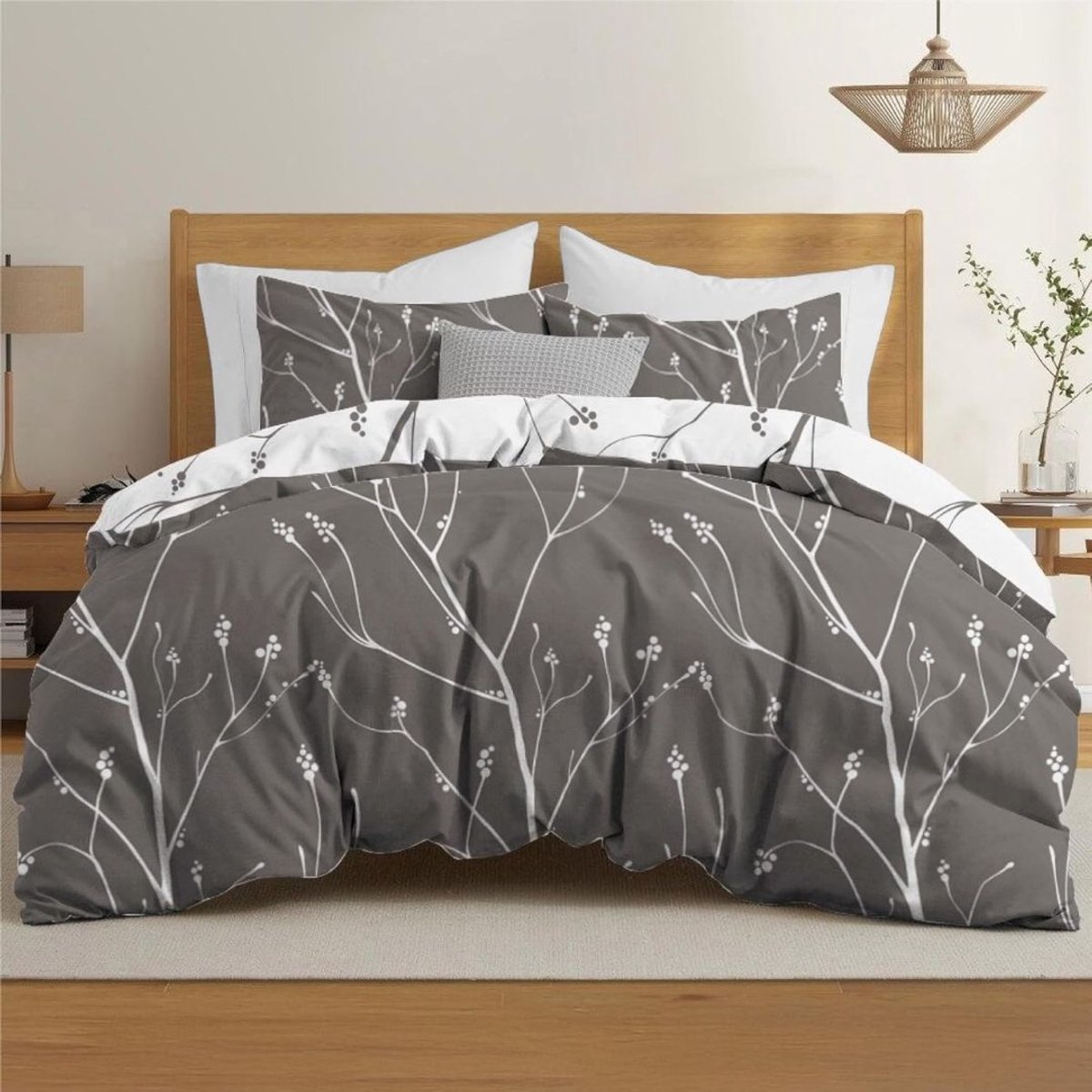 DailySupplies® Dekbedovertrek 240 x 220 Katoen - Wit Abstract Patroon- Grijs