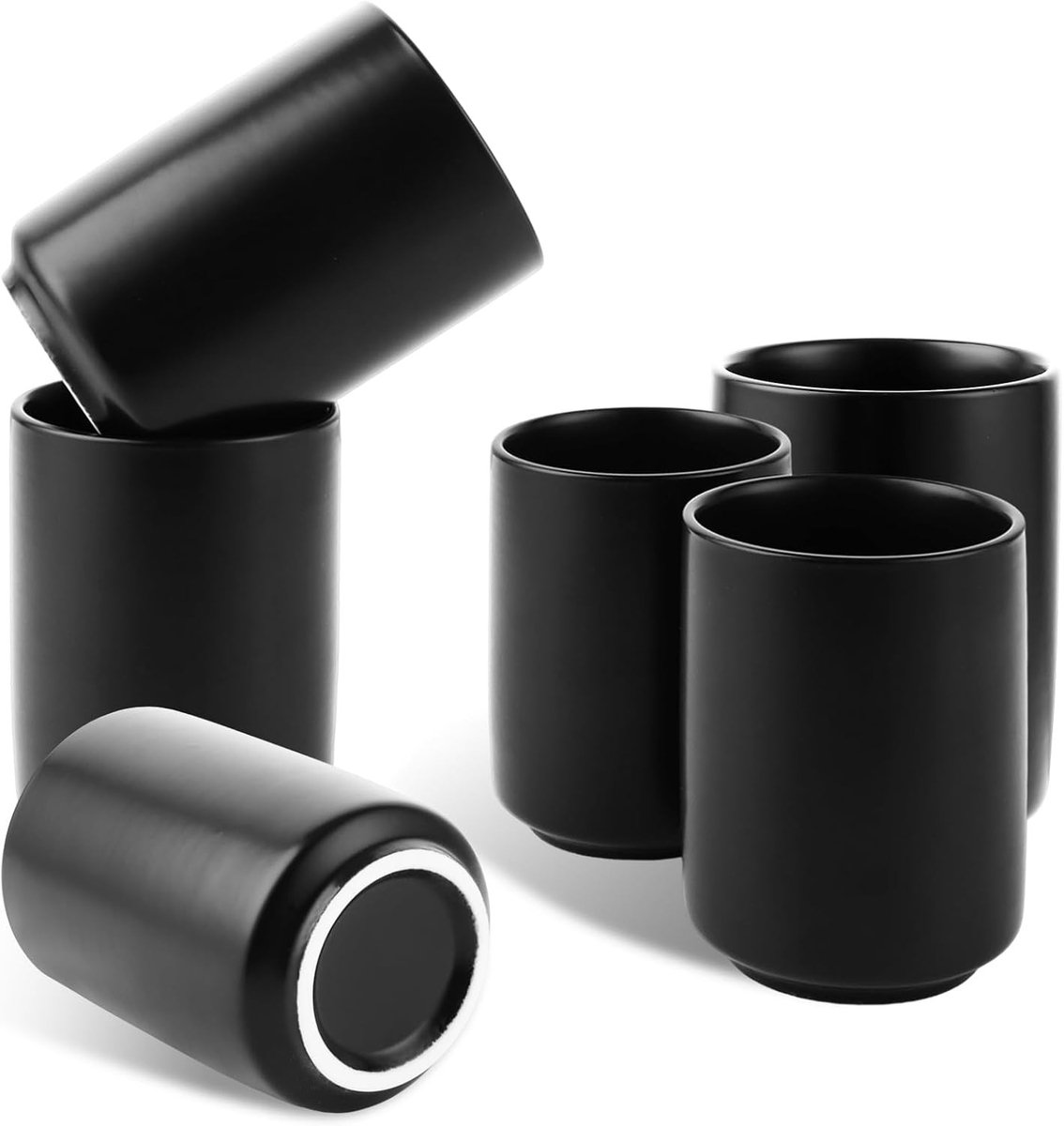 Cappuccino en Espresso Kopjes Set van 6, 260 ml, Zwarte Keramische Koffiekopjes voor Latte Art en Koffie Drinken