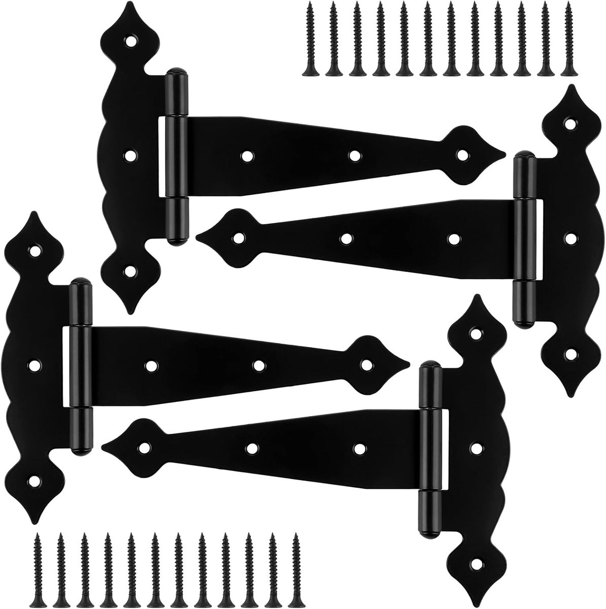 Set van 4 Zwarte Kruis Scharnieren 200mm T-Hengels Poedergecoat voor Zware Deuren, Tuindeuren en Raamconstructies