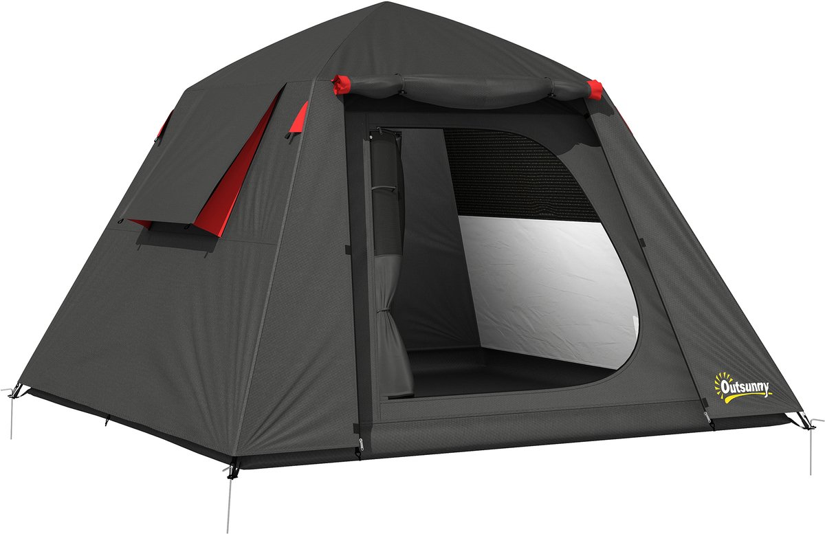 Koepeltent voor 2 personen - geschikt voor 3 - 4 seizoenen - waterdicht (3000 mm) - eenvoudig te monteren - 2 deuren - 210x210x150 cm - donkergrijs