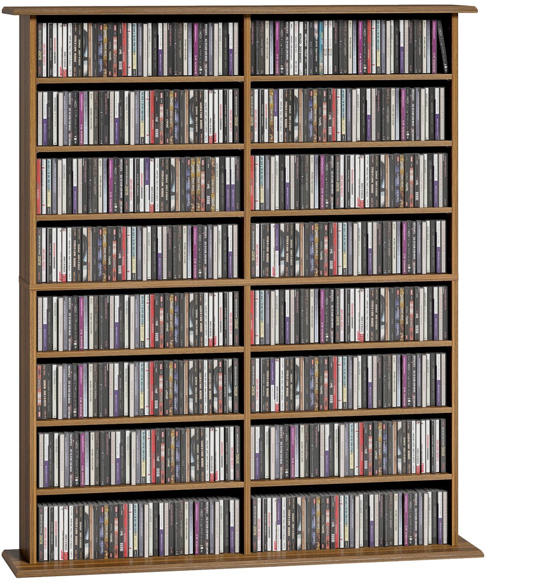 CD - en DVD - opbergkast met 16 vakken en 12 verstelbare planken - maximale capaciteit 720 cd's/396 dvd's en Blu - rays - walnootkleurige afwerking.