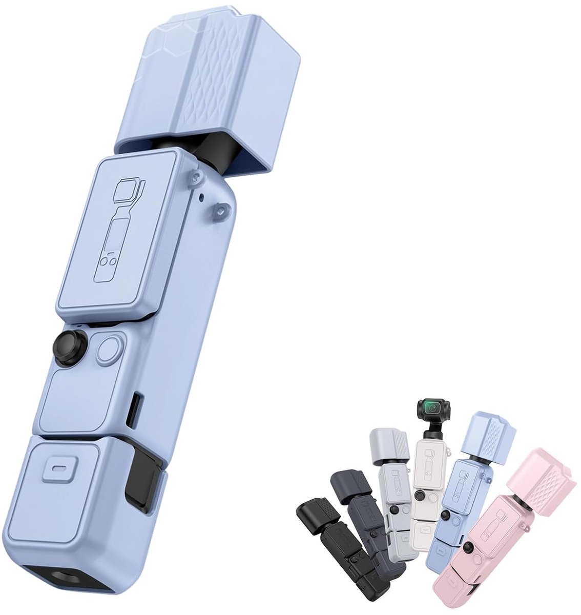 6-in-1 siliconen beschermhoes Geschikt voor DJI Osmos Pocket 4, complete beschermhoes inclusief lensdop, behuizingshoes, schermbeschermer en anti-verlieskoord; zacht en schokbestendig reisaccessoire (blauw).