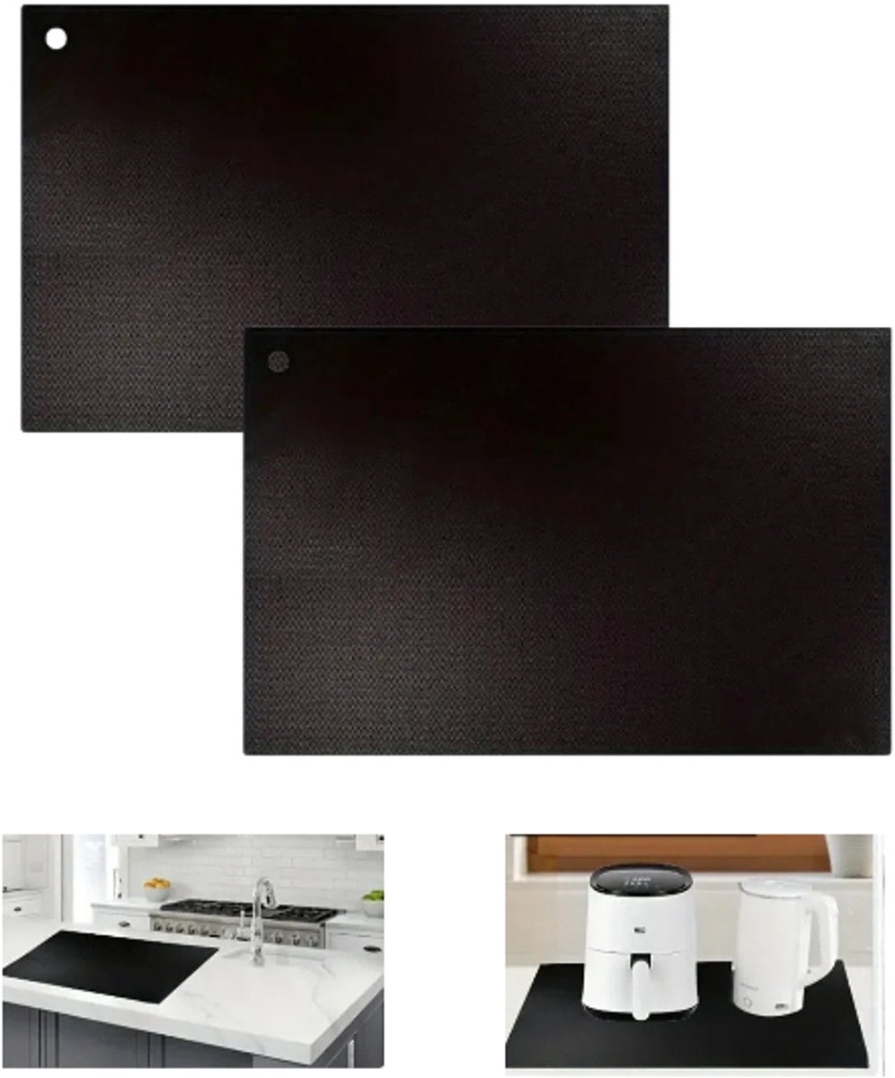 2 stuks - Siliconen kookplaatmat - Kookplaatbeschermer - Op maat te snijden - Herbruikbaar - 25 cm * 35 cm - Zwart - Geschikt voor inductiekookplaten