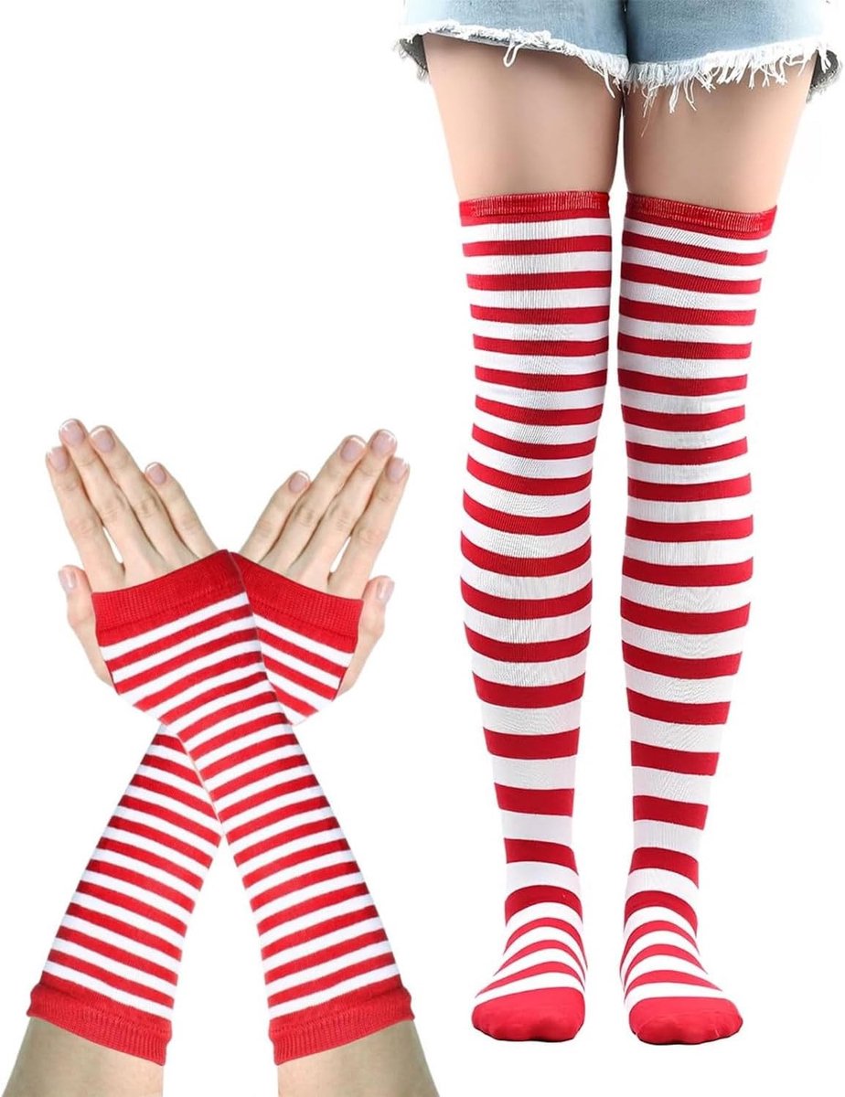 Overknee Strümpfe en Lange Vingerloze Handschoenen voor Halloween Cosplay en Feest, Perfecte Accessoires voor Kostuums en Winteroutfits