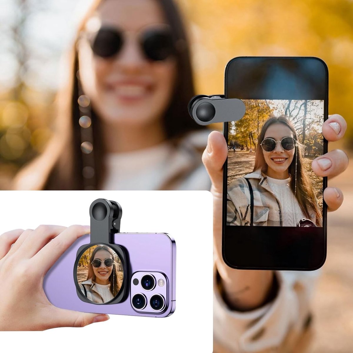 Verstelbare Selfie Clip met Reflectie, Draagbare Spiegel voor Mobiele Telefoon, Ideaal voor Reizen en Foto's met Achtercamera