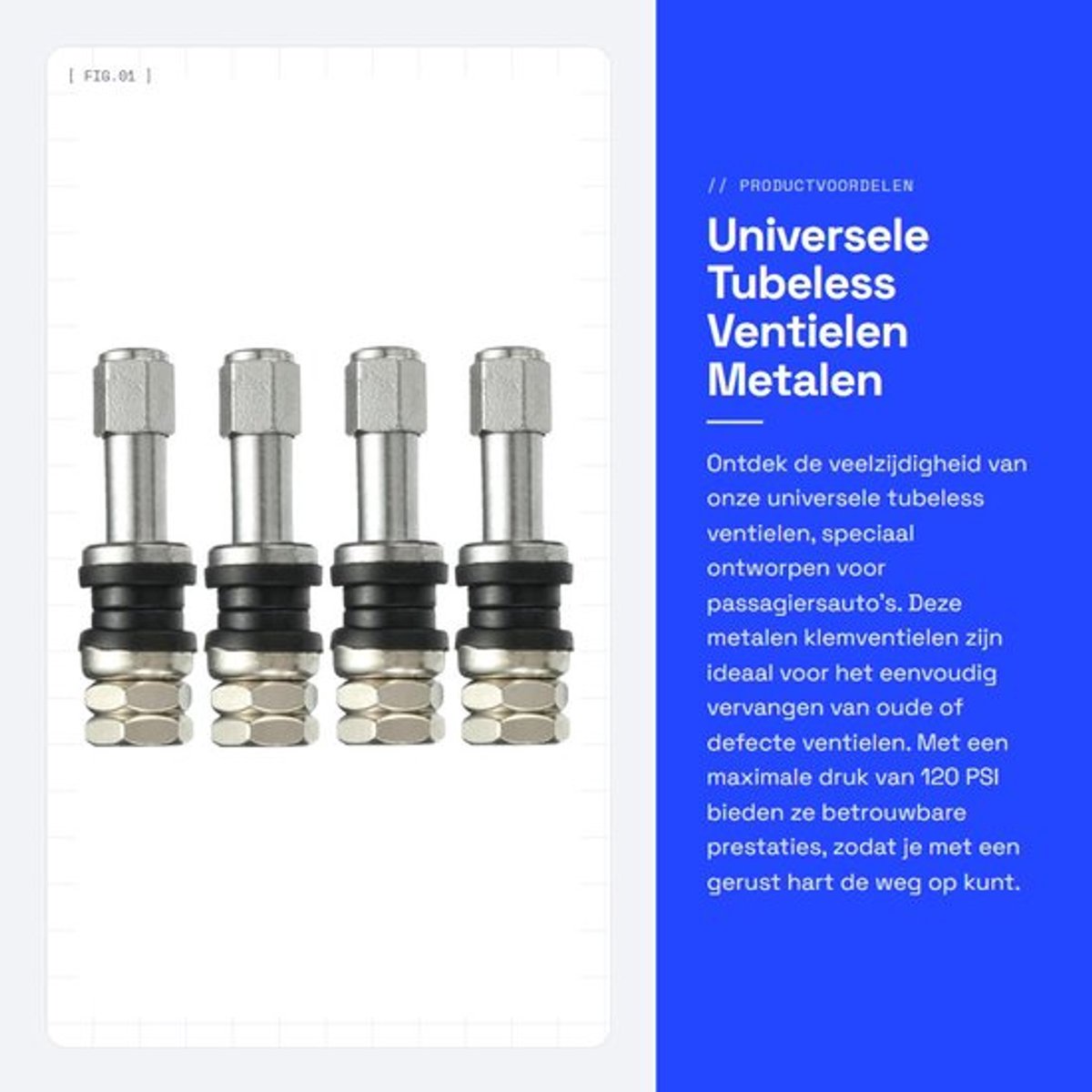 Dailygoods- Schrader Ventiel - 4x Klemventiel - Tubeless Ventiel - Metaal