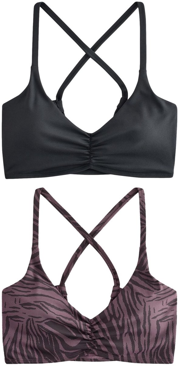 Next Dames - Set van 2 sport beha's voor medium impact met bandjes op de rug - Zwart Black/Animal Print