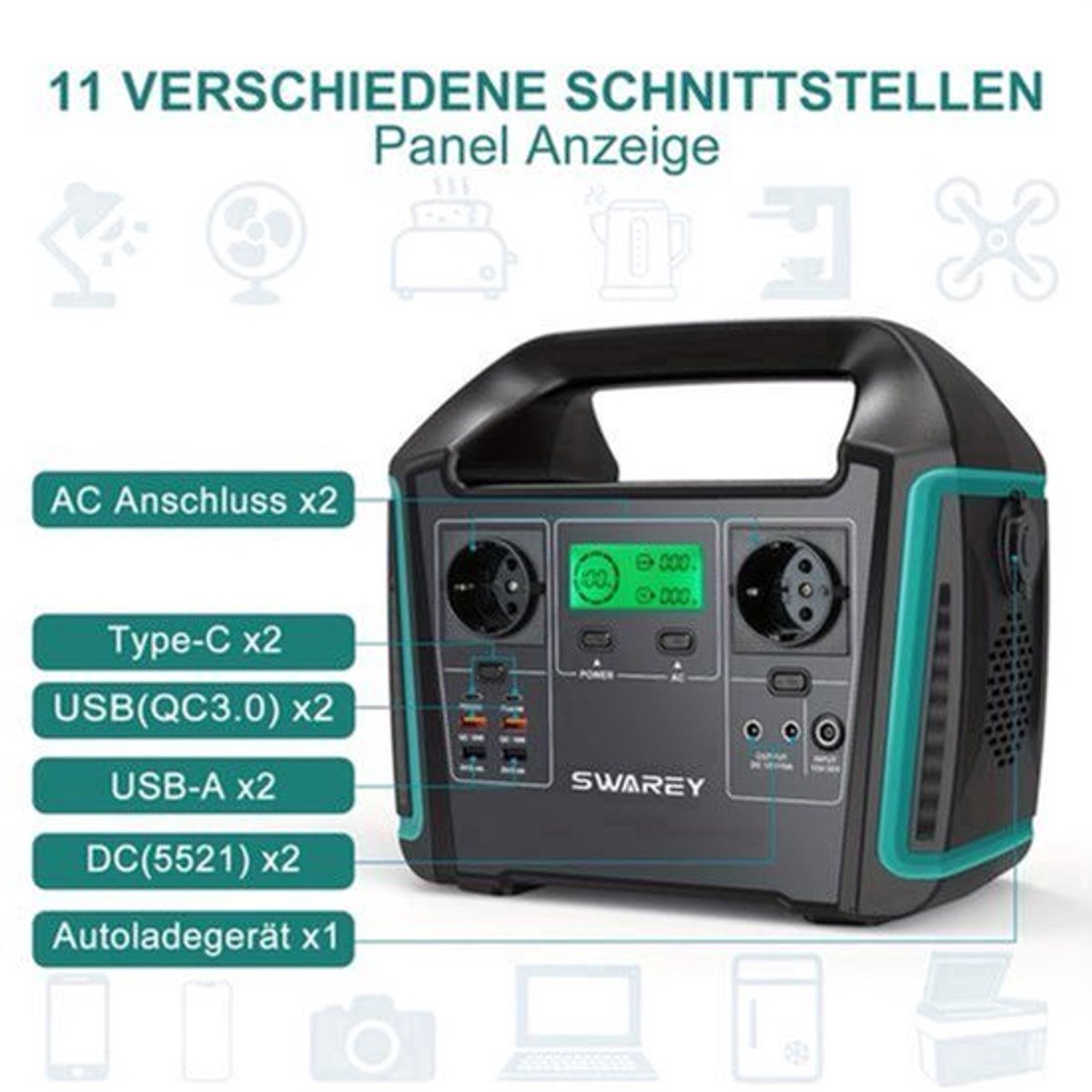 Zonnegenerator – Draagbare Stroomgenerator – Powerstation – Noodstroomvoorziening – Powerbank – 725,76 Wh Capaciteit – 1000 W Pure Sinus AC-uitgang