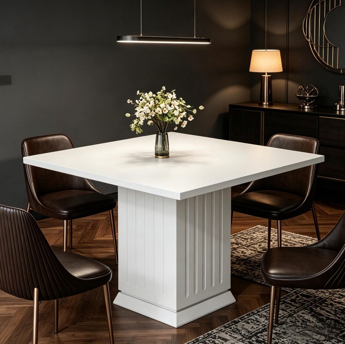 REDOM - Eettafel - Vierkante vorm - Stevige constructie - Multifunctioneel - Moderne stijl - Keuken en eetkamer - Hout en spaanplaat - Wit - 103 x 103 x 74 cm