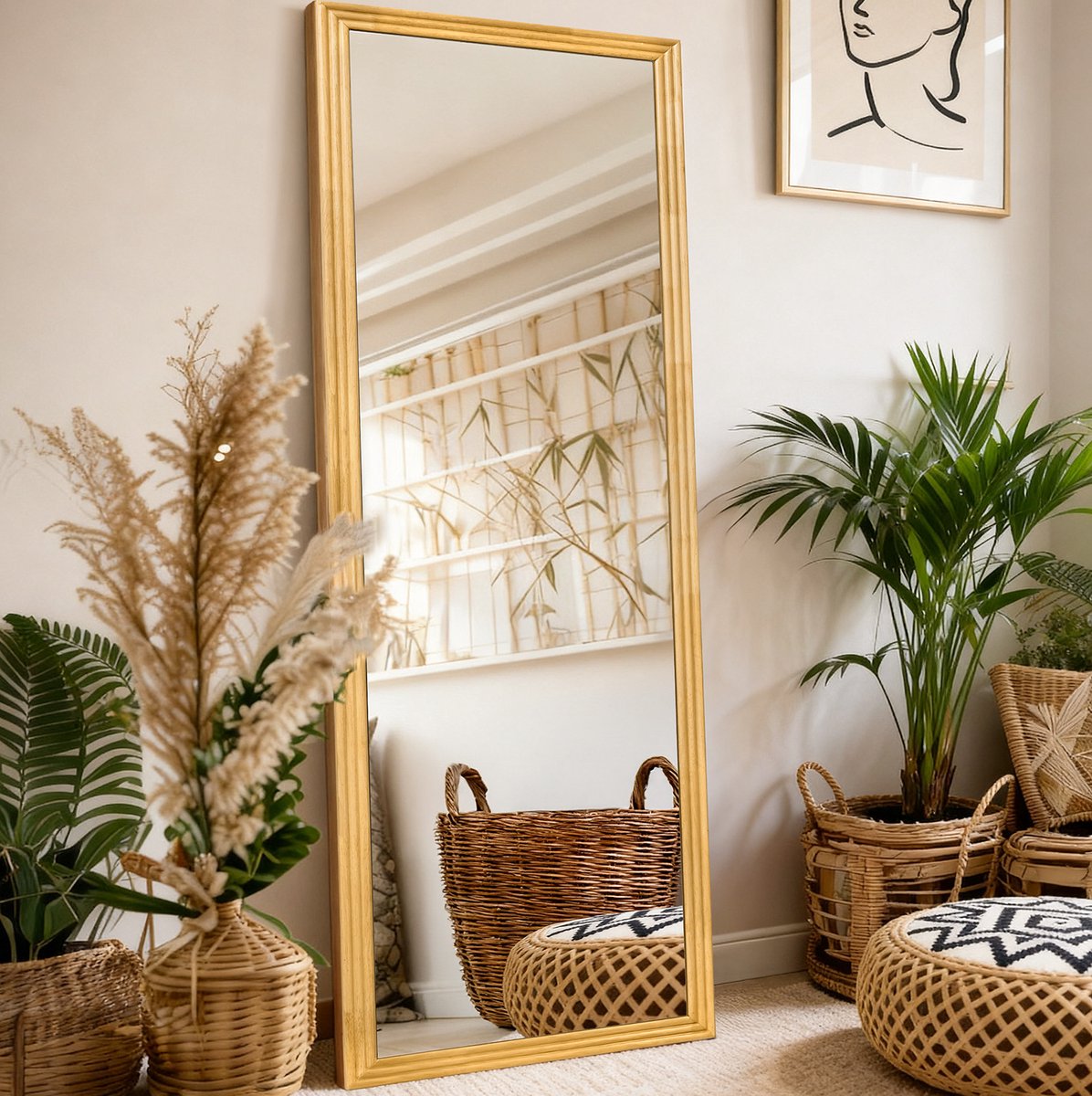 Staande Spiegel Verstelbare Standaard 160 X 50 Cm Hout Metaal Bruin Voor Woonkamer Winkel En Salon Met Helder Spiegelbeeld