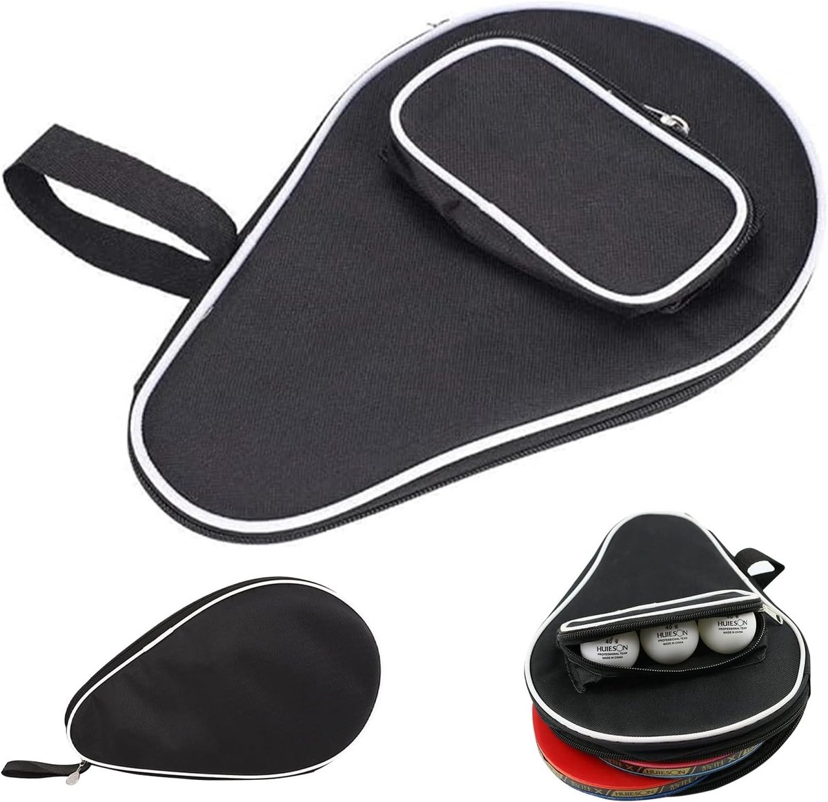 Tafeltennis tas voor 2 rackets en 3 ballen, ideaal voor opslag en transport, zwart, 29 x 21 x 2.8 cm