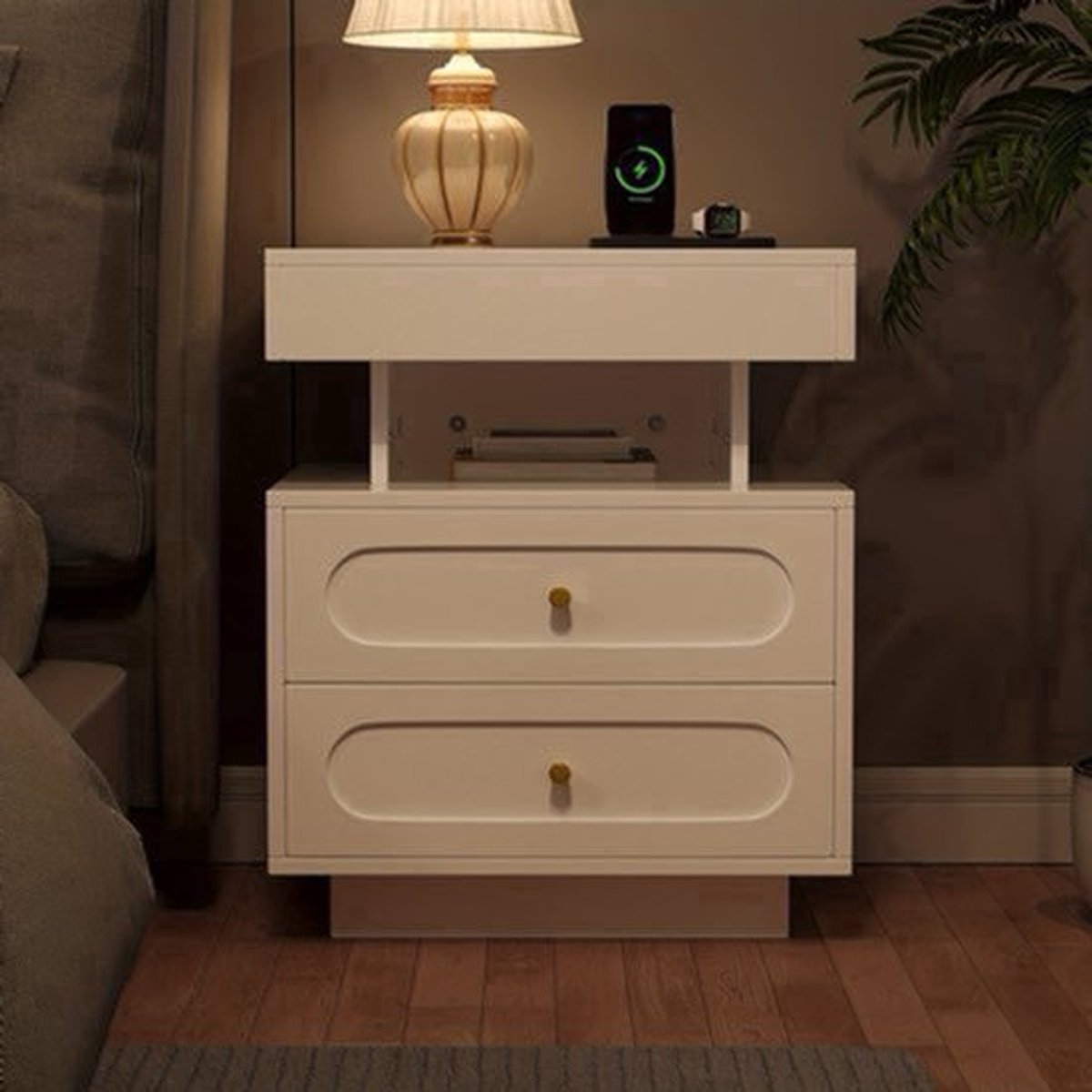 Nachtkastje – Bedside Table – Nachtkast – Bijzettafel – Ladekastje – Wit – 2 Lades & Open Plank – 50x40x60 cm – Stevige Constructie & Eenvoudige Montage