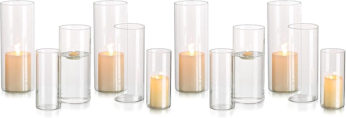 Glazen Kandelaar in Cilinder Vorm: Elegante Bloemenvase voor Teelicht, Drijvende Kaarsen en Decoratie voor Tafel en Woonkamer