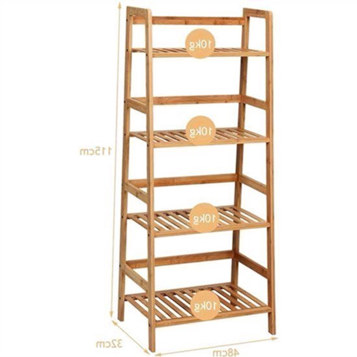 Ladderkast – Boekenkast – Plankenrek – Opbergkast – Traprek – Bamboe Houten Opbergrek – 4 Lagen – 48x32x115 cm
