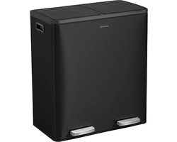 Homra Quickx Prullenbak Afvalscheiding 60 liter - Pedaalemmer Zwart - Duo prullenbak 2 x 30 liter - Vuilnisbak voor huishouden en kantoor - Recycle Vuilbak keuken Afvalemmer 2 vakken - Automatische Soft Close Deksel