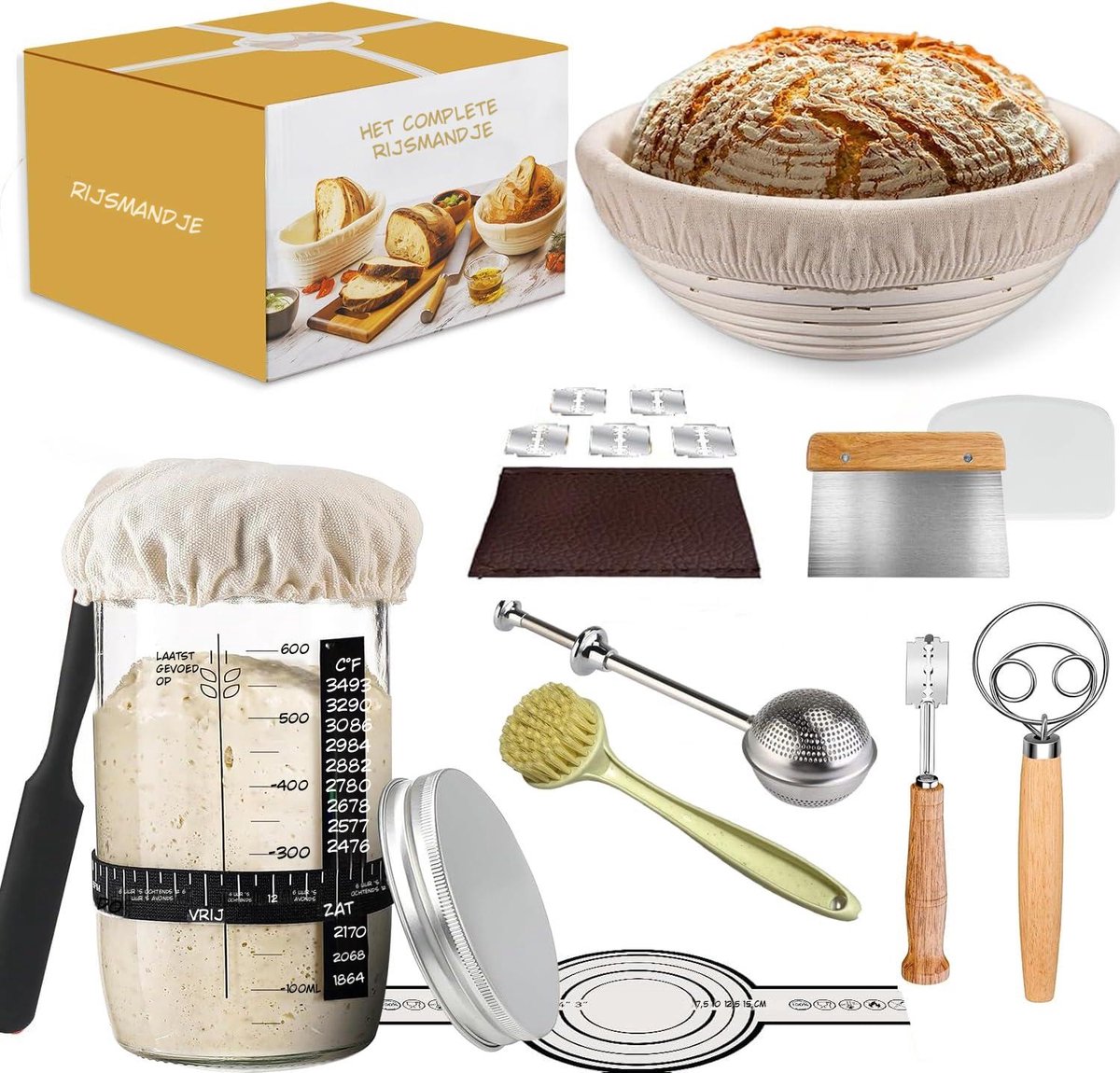 Quivano® Zuurdesem Starter Set - 14 Stuks - Zuurdesem - Zuurdesem Starterset - Naturaal - 26cm x 26cm x 12cm
